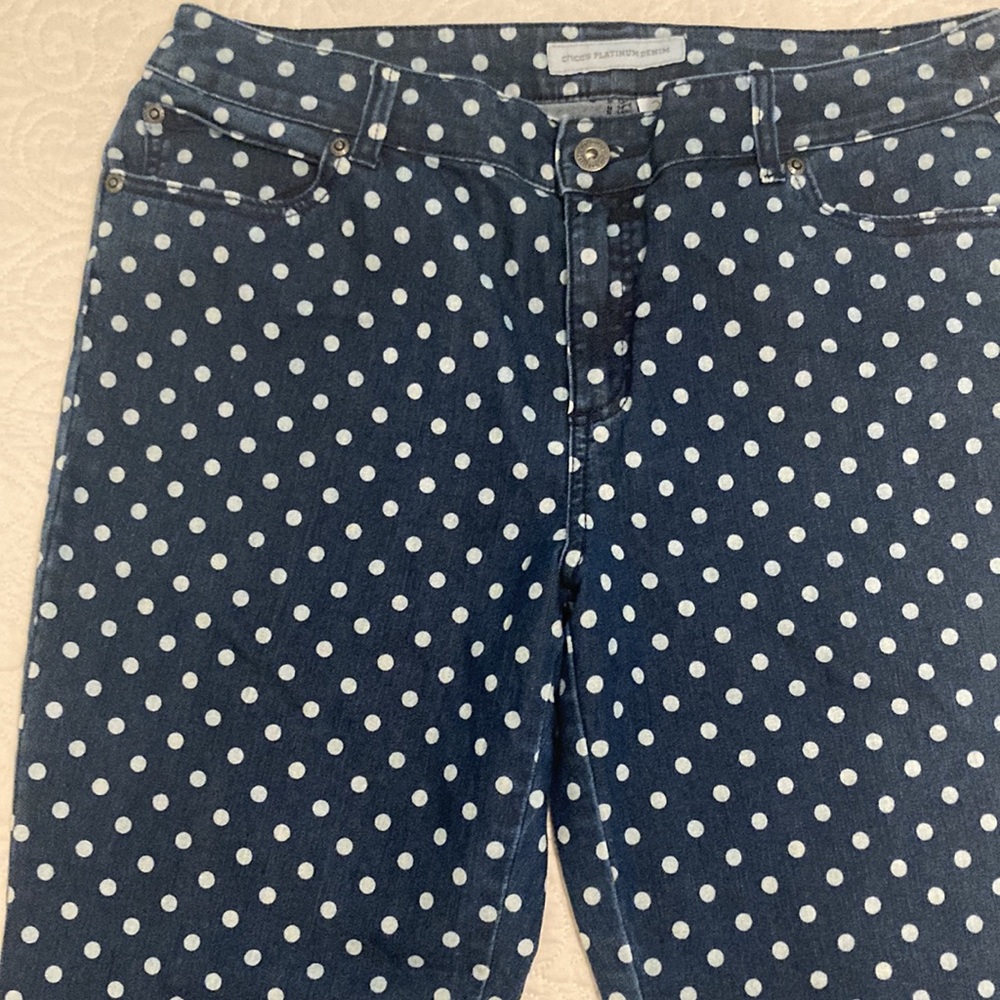 Chico's Platinum Denim Polka Dot Jeans Size 2 (12) - Picture 4 of 13